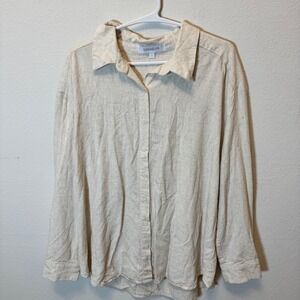 SUGARLIPS Women's Beige Speckled Button Down Long Sleeve‎ Shirt Top Size S